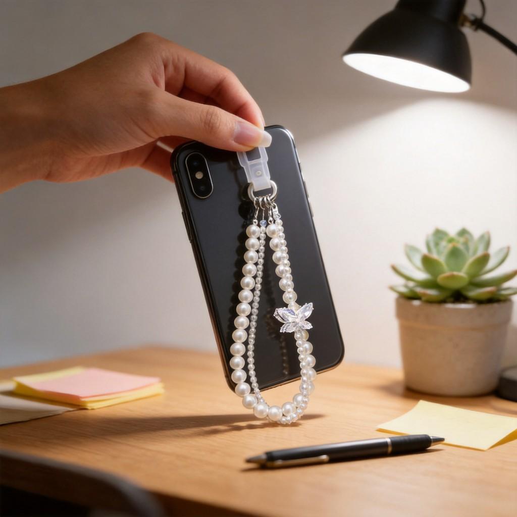 Elegant Pearl Phone Lanyard With Crystal Beads For Women And Men