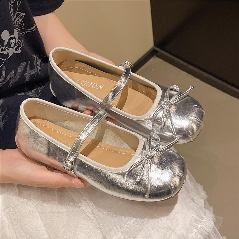 French Fairy Style Bow Shallow Mouth Single Shoes Female 2025 Spring and Summer New Korean Version Soft-soled Ballet Small Single Shoes Female