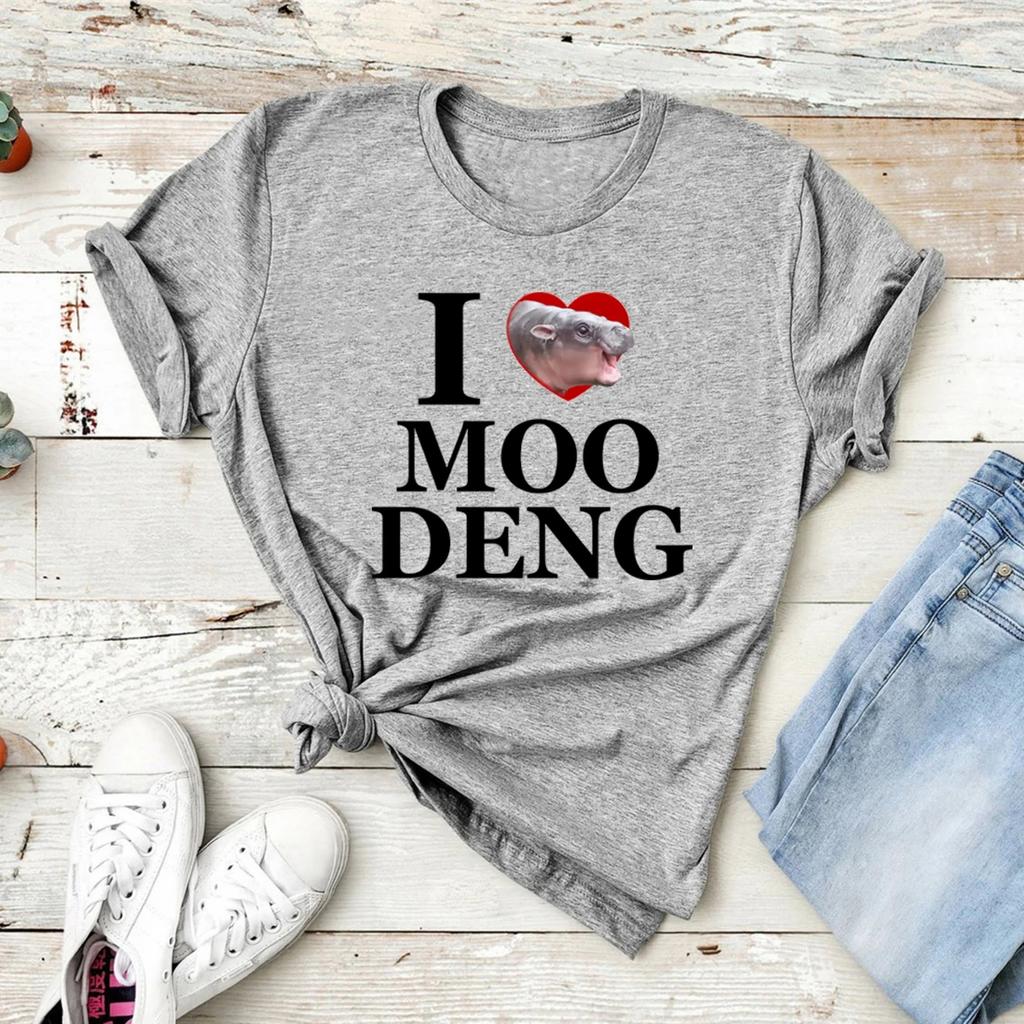 I Love Moo Deng Tshirt Cute Baby Hippo Moo Deng T Shirt Baby Pygmy Hippo Moo Deng Shirt Short Sleve Graphic Tee Hippo Lover Gift