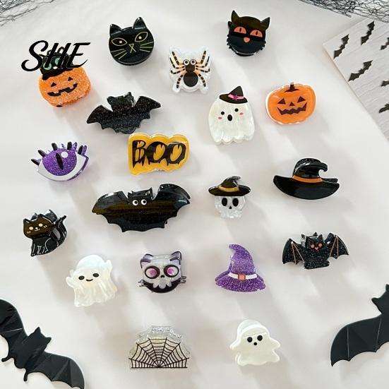 Stylish Acrylic Hair Clamps Halloween Claw Clip, Cute Headdress, Glitter Bat Pumpkin Cool Decorations Black Cat Spider Ghost Pattern Accessories