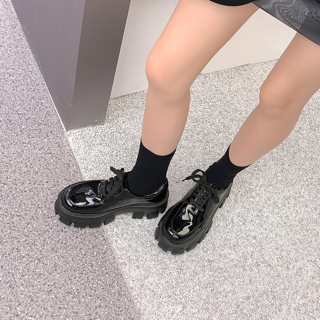 Cowhide thick-soled heightening small leather shoes women's British style retro versatile loafers Liu Wen same muffin leather shoes