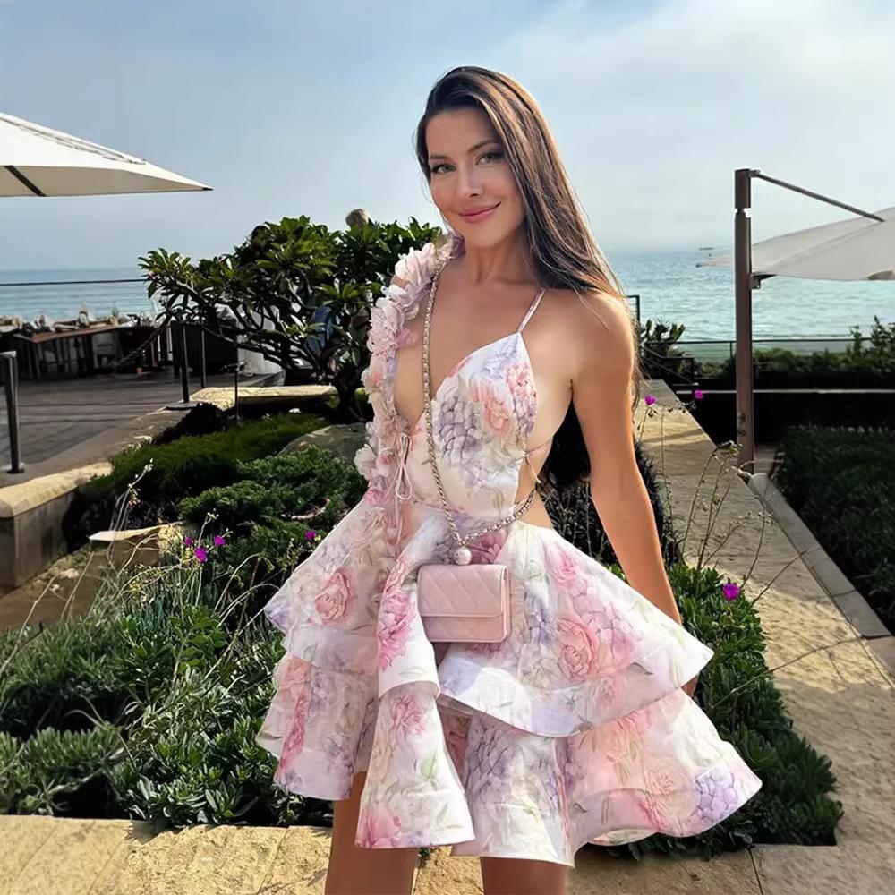 

2026 Summer Women s Fashion Deep V Backless Patchwork Dress M