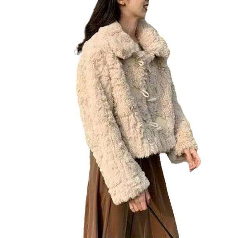 Wysokiej klasy płaszcz z imitacji wełny jagnięcej dla kobiet, wysokiej klasy jesienno-zimowy nowy luźny płaszcz z imitacji futra króliczego dla kobiet