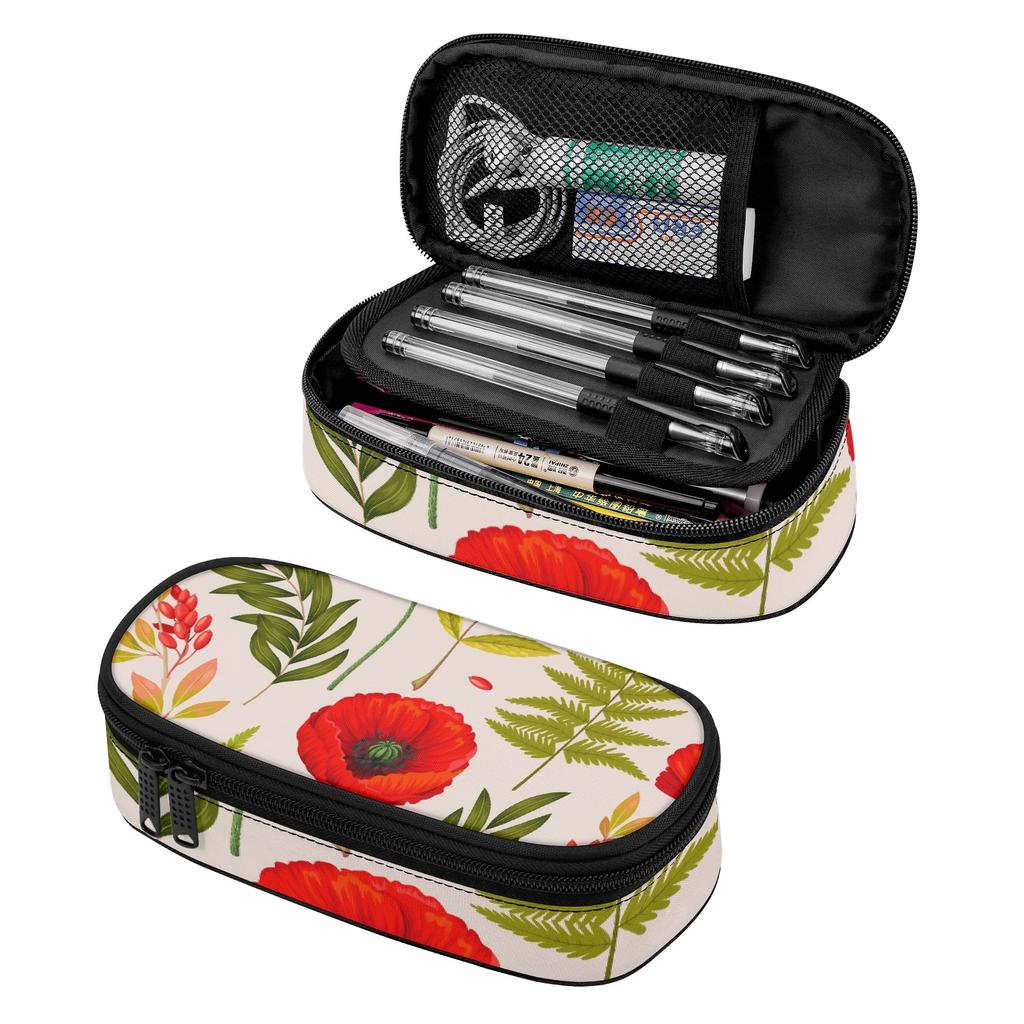 Pencil Case Printed Wear Resistant Polyester Zipper Closure with Main Compartment Mesh Pocket and Pen Slots for Daily School Use