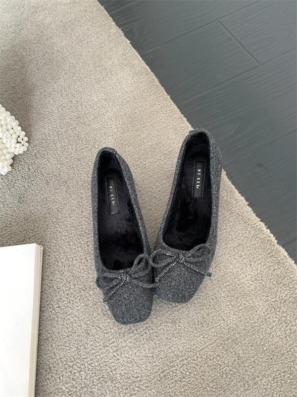 2025 Autumn and Winter New Square Head Thick Heel Doudou Shoes Bow Mao Mao Shoes Fashionable Versatile Cotton Shoes