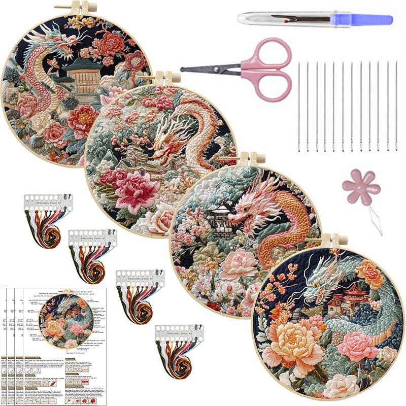 1 buc Kit Material Pânză Broderie DIY Dragon Chinezesc Handmade în Engleză, Potrivit pentru Începători în Hobby-ul Broderiei