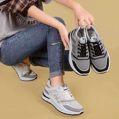 Women's Casual Round Head Flying Weaving Single Shoes Front Lace-up Lazy Shoes Breathable Flat Heel Women's Shoes