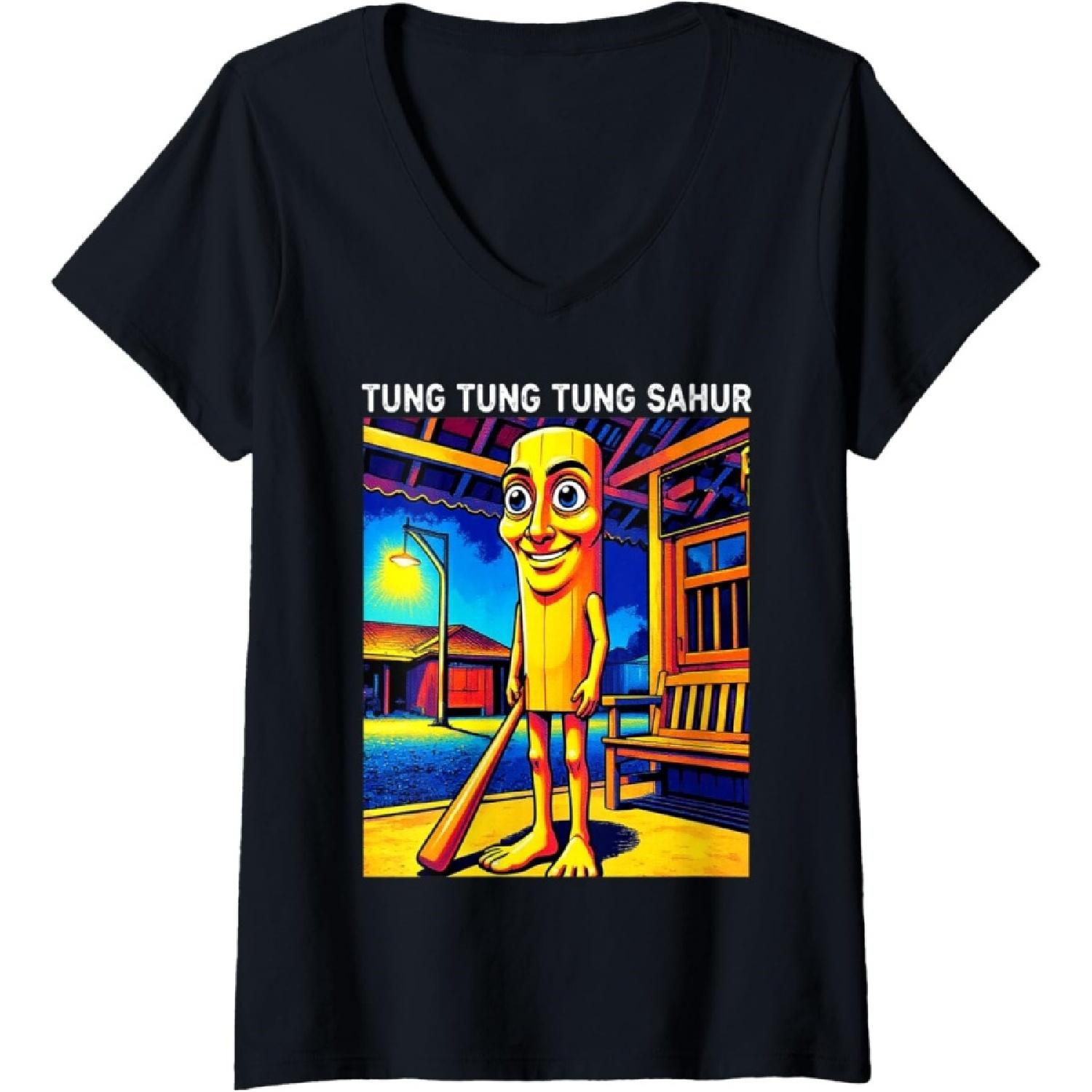 

Womens Tung Tung Tung Sahur V-Neck T-Shirt XXXXXL чорний