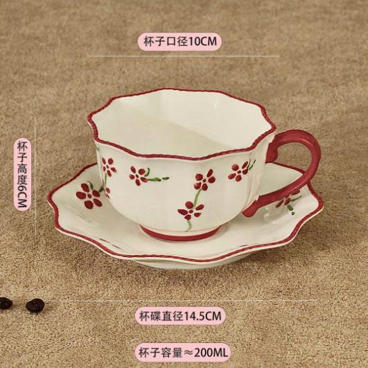 Floral Coffee Cup Set Elegant Afternoon Tea Ceramic Mug Creative Latte Art Red Mug 200ml