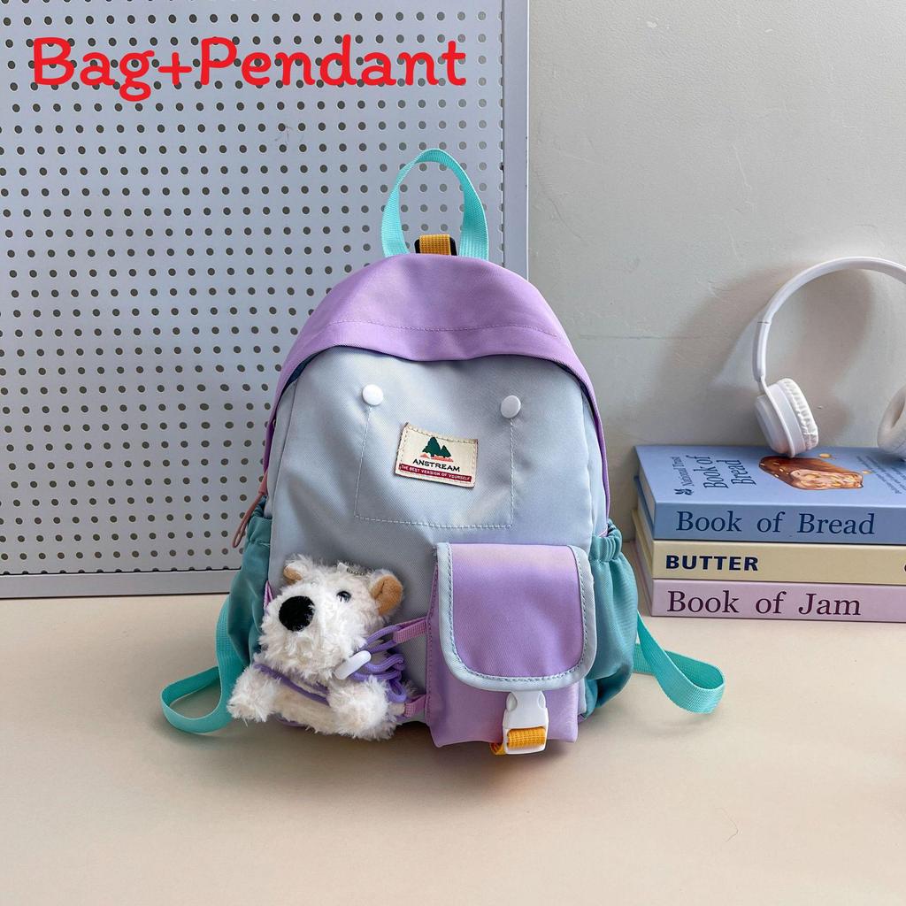 Kids Travel Backpack With Breathable Nylon Material And Color Block Design For Kindergarten Use PurplePuppyPendant