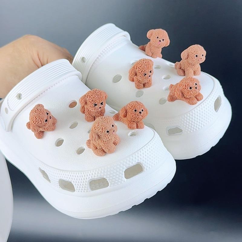 8PCS Fashion Shoe Charms Set Accessories Hole Shoe Buckle Cute Cartoon Brown Puppy DIY 3D Shoes Decorations Kids Party Gift