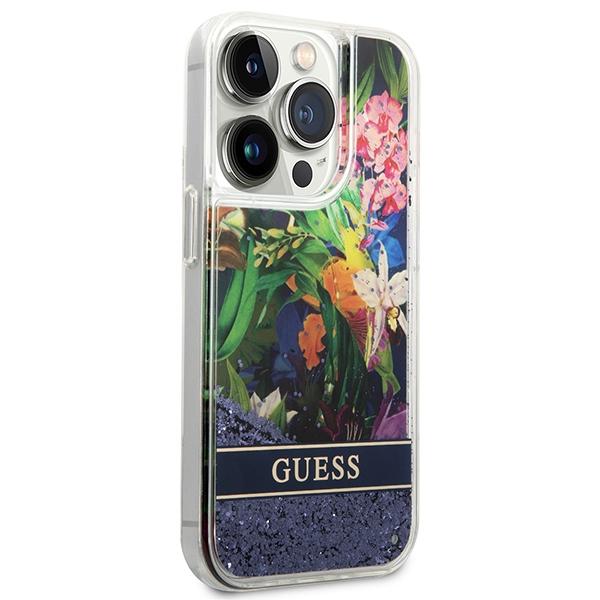 Guess Guhcp14Xlflsb Iphone 14 Pro Max6,7 Niebieski/Blue Hardcase Flower Liquid Glitter