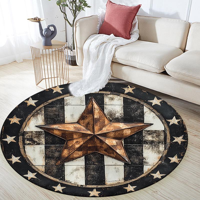 Rustic Star Round Area Rug,Carpet Rug for Living Room Bedroom Sofa Playroom Decor,Non-slip Floor Mat