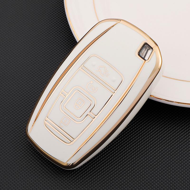 Lincoln Key Case for Aviator, Navigator, MKZ, Continental - TPU Gold Edged Protective Shell with Buckle
