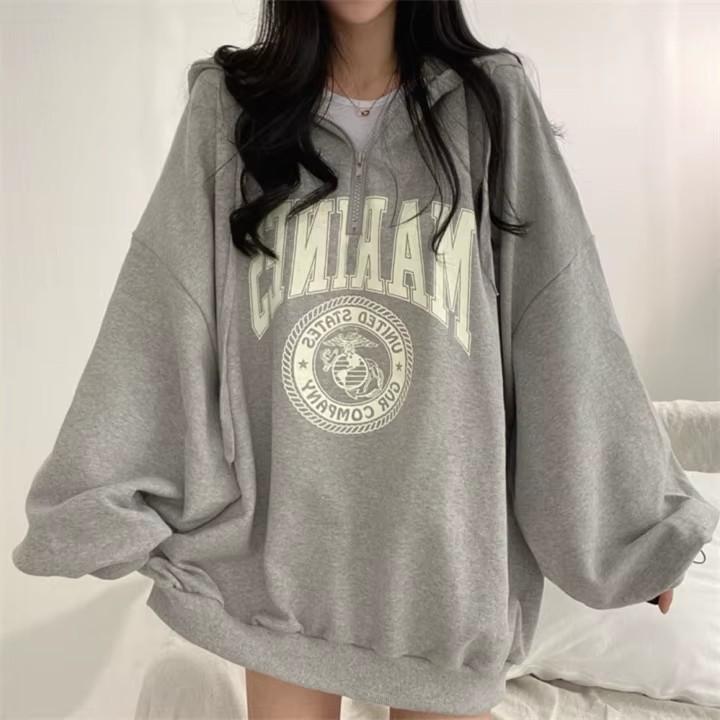 Reißverschluss-Hoodies Damen Frühling Herbst Mode Lässig Übergroßer Kapuzenpullover Lockere Jacke Damen