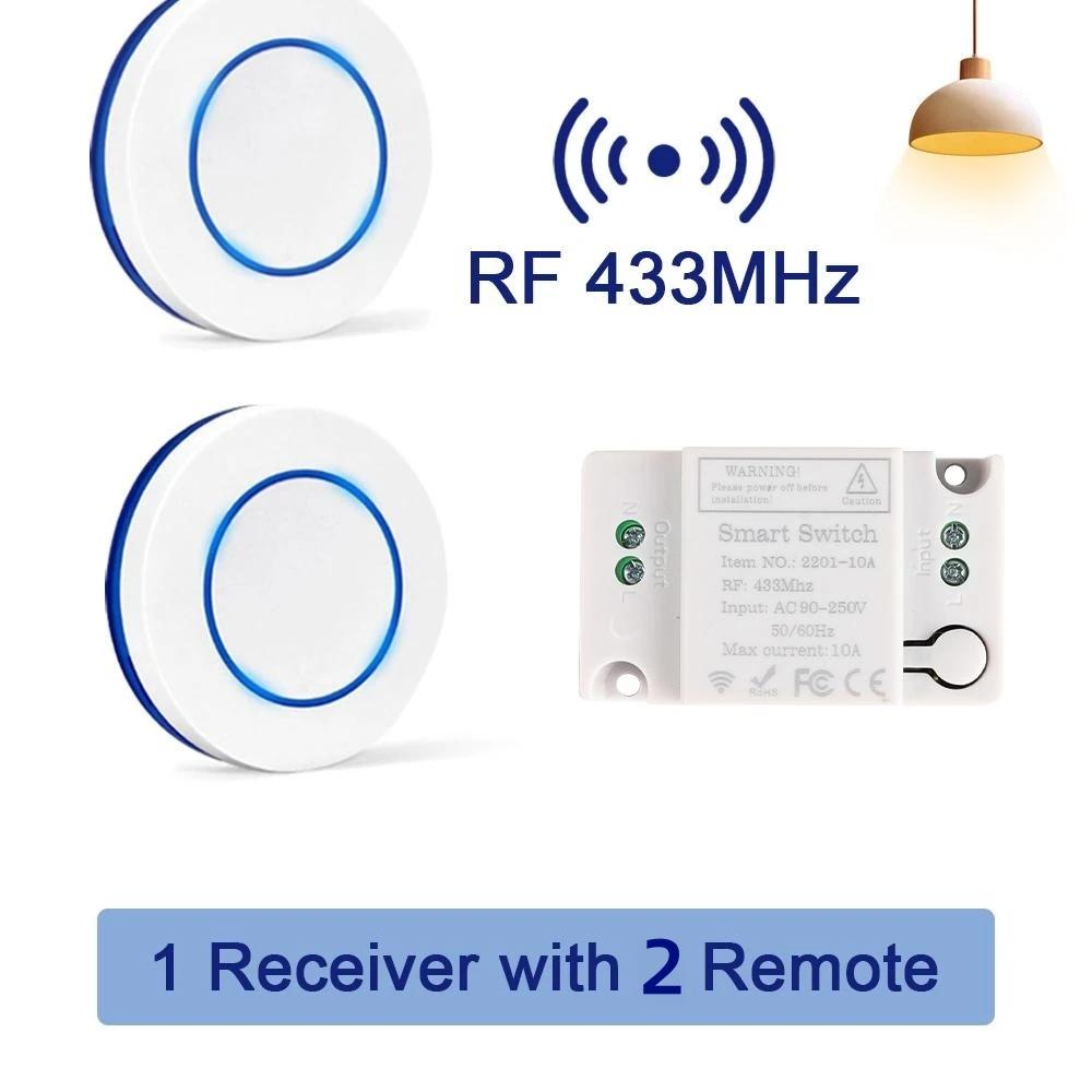 433MHz RF Wireless Remote Control Switch 10A 220V Relay Receiver Mini Round Button Wall Panel Switch For Led Light Lamp Fan