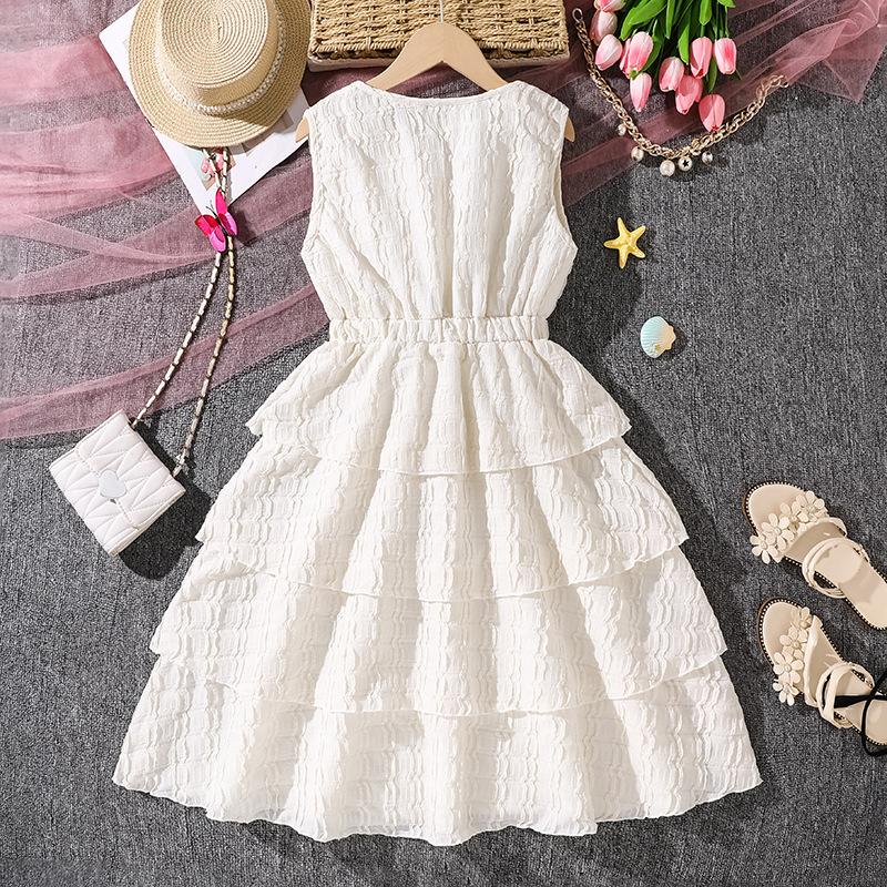 Children's Fashion Dress for Spring and Summer Elegant and Sweet Sleeveless Ruffled Dress for Girls