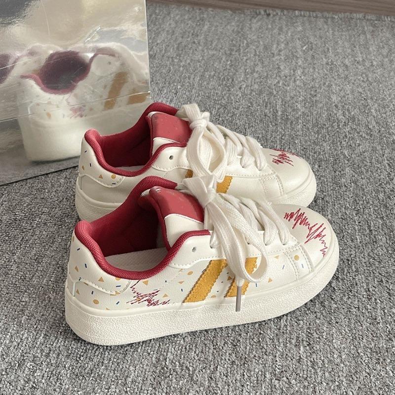 

Нишевые универсальные кеды с граффити, новая весенне-летняя повседневная маленькая белая обувь, студенческий кампусный стиль 40 красный