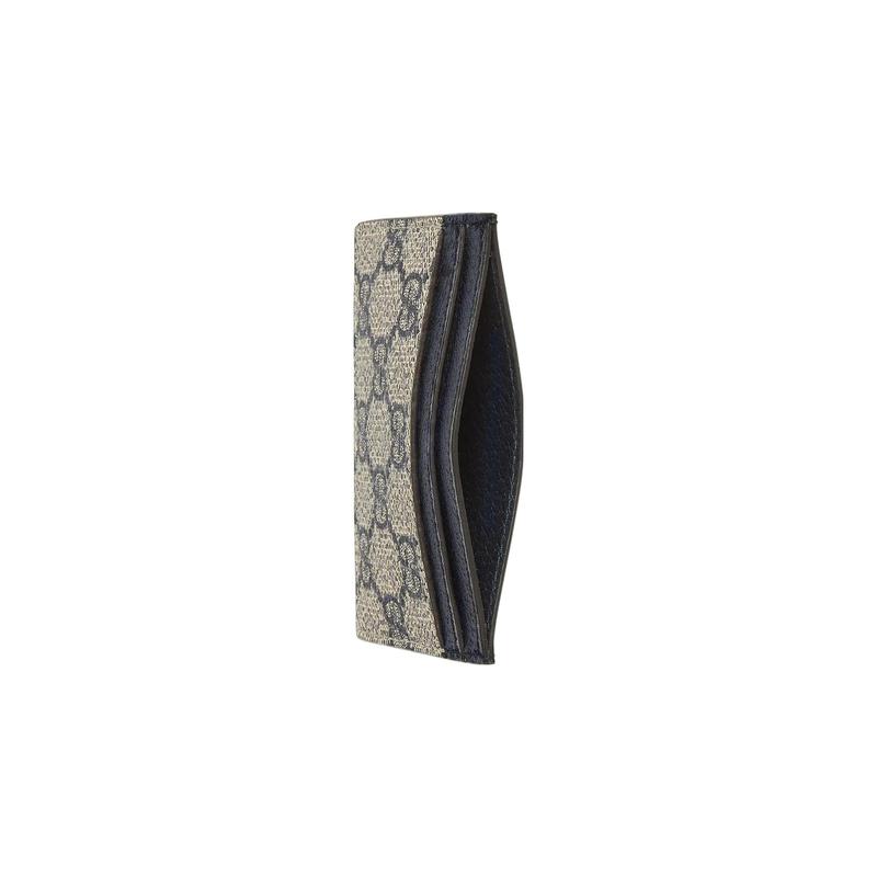 Gucci Ophidia distressed old flower logo striped webbing canvas patchwork card holder card bag women's blue