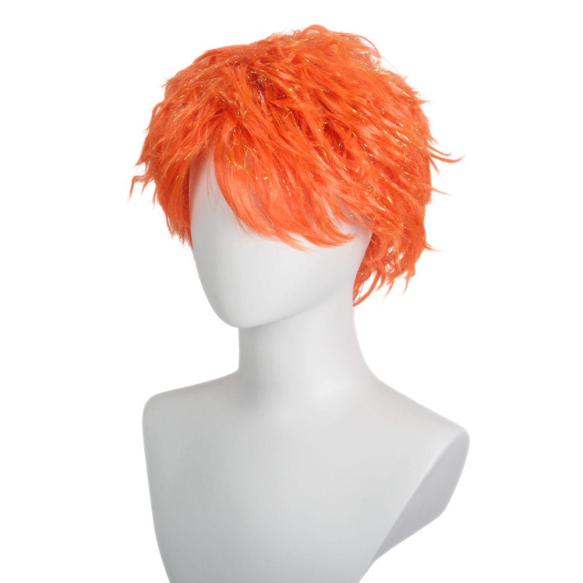 

Новый четырехцветный мужской короткий кудрявый парик из дождевого шелка, синтетические нарядные парики для женщин и мужчин, костюм для косплея, подарки для вечеринки оранжевый