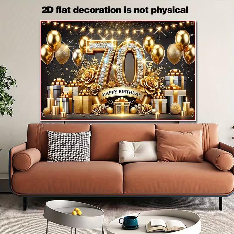 2D Schwarz Gold Alles Gute zum 70. Geburtstag Kulisse Glitzer Diamant Zahl 70 Party Dekoration Banner