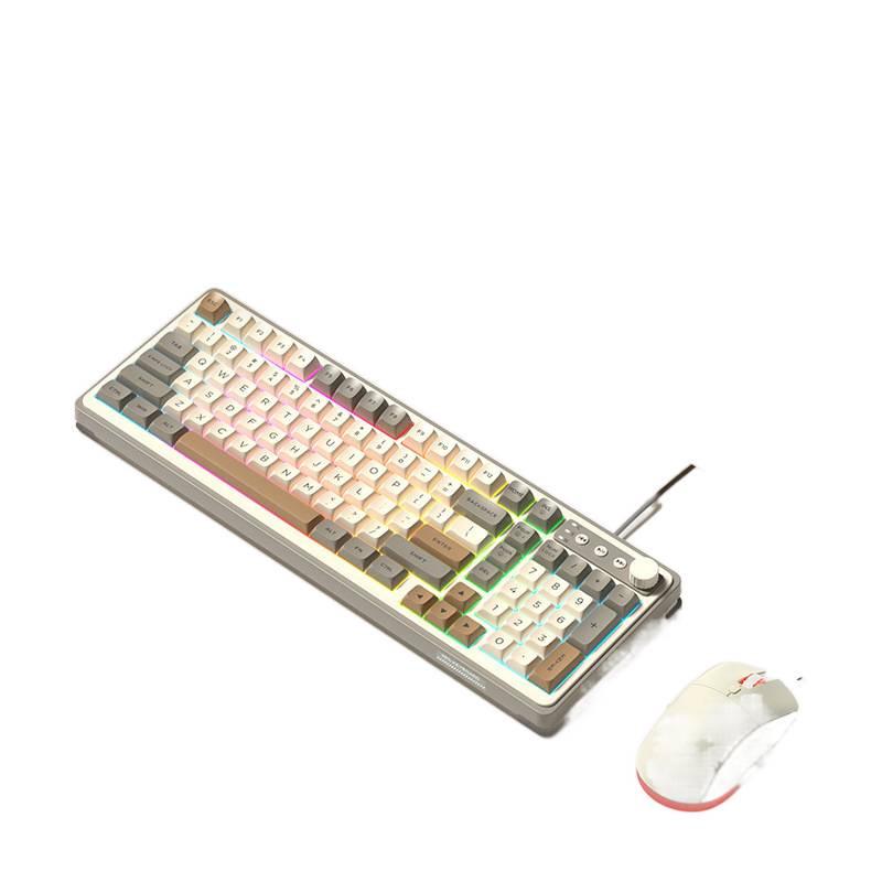 Wired/Wireless Bluetooth Women's Office & Gaming Mechanical Keyboard and Mouse Set with Brown Switch Feel