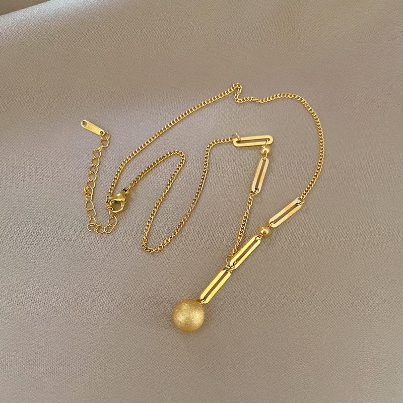 Titanium Steel Gold Foil Round Ball In The Minimalist Wind Stove With Real Gold Necklace Female Collarbone Chain