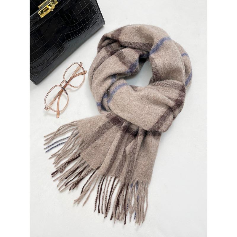 Scarf female 100 pure wool autumn and winter new style high-end sense versatile warm plaid scarf student