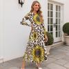 Long Sleeve Casual Daily Dress Ladies Patchwork Hem Midi Dress
