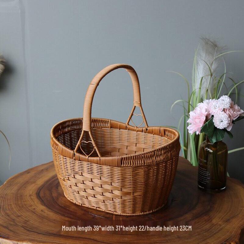 Handwoven Imitation Rattan Picnic & Storage Basket
