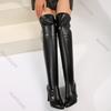 Fashion High-heeled Over-the-knee Leather Boots Women Spring Autumn Black Sexy Pointed Toe Side Zip Long Boots Chunky Heel Bota Feminina