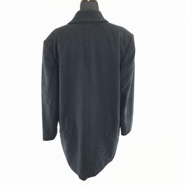 90s Aguamarina Cashmere 100% Long P Coat Outer 9AR Women M Navy Black Double Pattern Knee Length