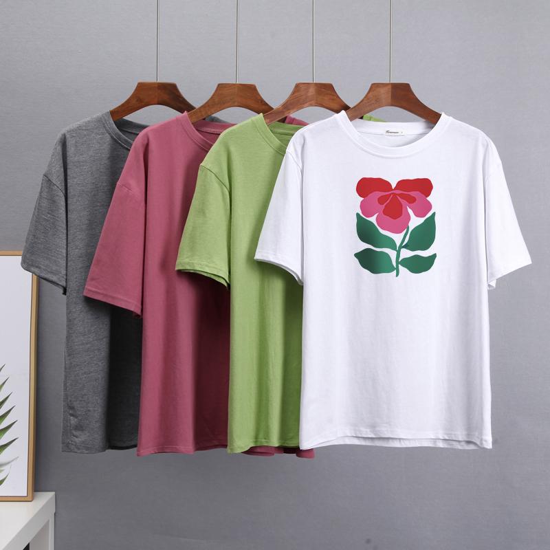 Hirsionsan Harajuku Blommig T-shirt Dam Sommar Chic Goth Kläder Abstrakt handritad grafisk T-shirt Lösa bomull Damöverdelar