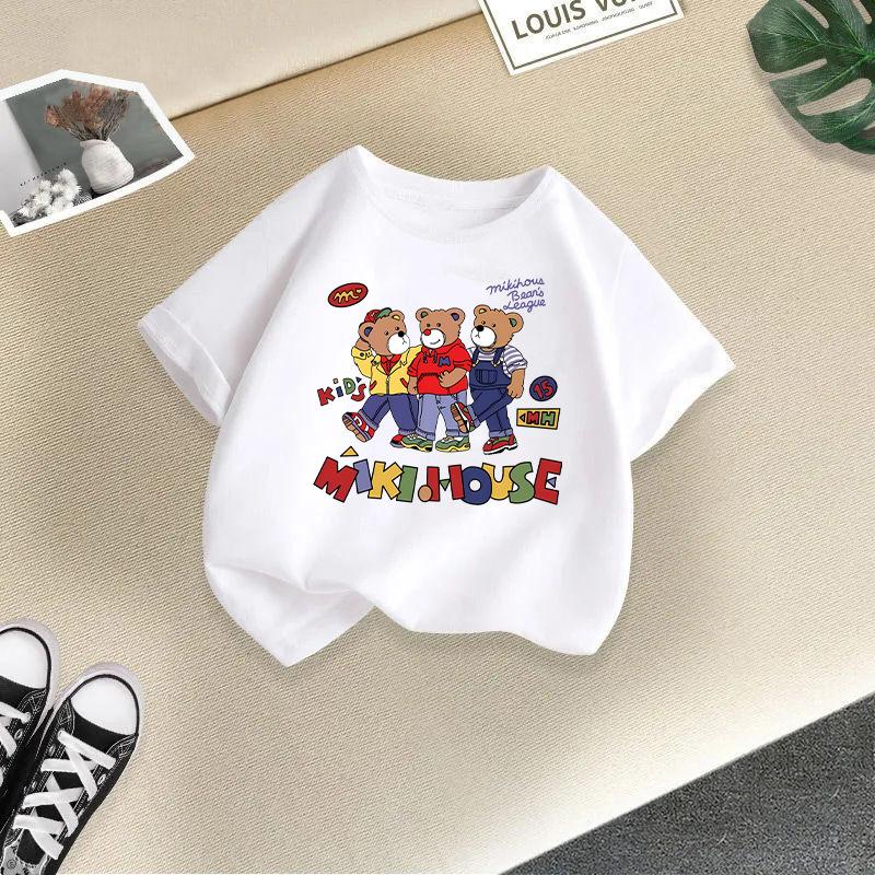 Dívčí tričko top 2-13 let volný střih ležérní kulatý výstřih krátký rukáv chlapecké tričko módní potisk krátký rukáv