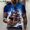Pattern Print Mens Clothing T Shirt for Men Short Sleeve Tee Gym Clothing Men Male T-shirt Pirate Ship Print Clothes