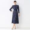 Frühling Herbst Damen Vintage Langarm Aushöhlen Spitze Lang Midi Partykleider