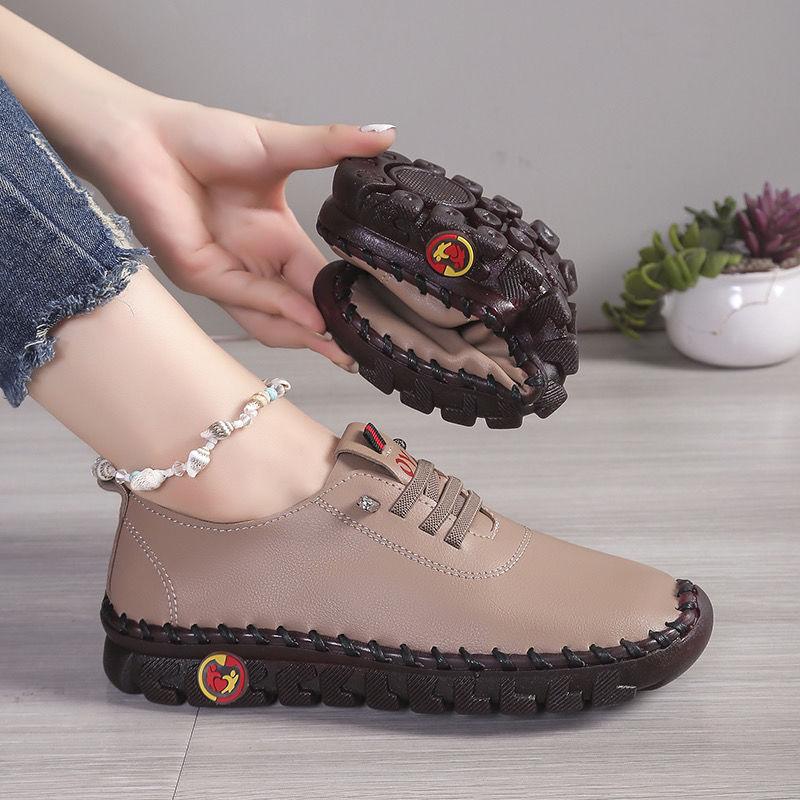 Soft Laced Up Oxford Shoes for Women Ortho Loafers Woman Plain Shockproof Driving Flats Elderly Mom Slip On Faux Leather Shoes