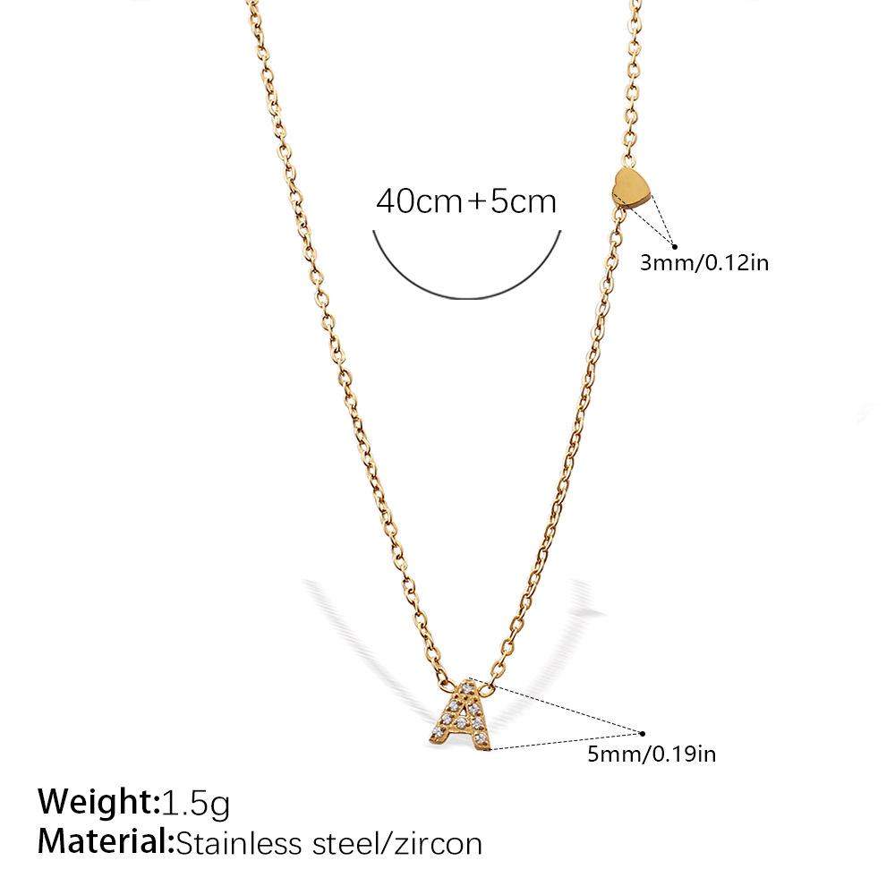 Stainless steel 26 letter pendant necklace plated 18K gold inlaid zircon popular necklace