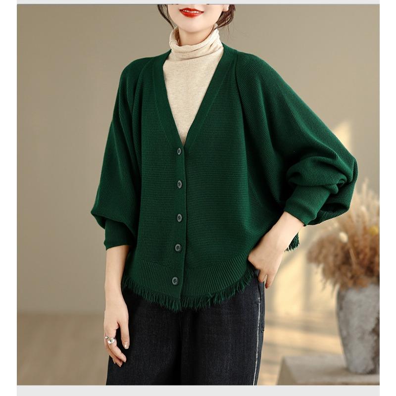 DIMANAF 2025 Women Plus Size Sweaters Cardigan Autumn Winter Solid Knitting Loose Bat Sleeve Tops Shirts