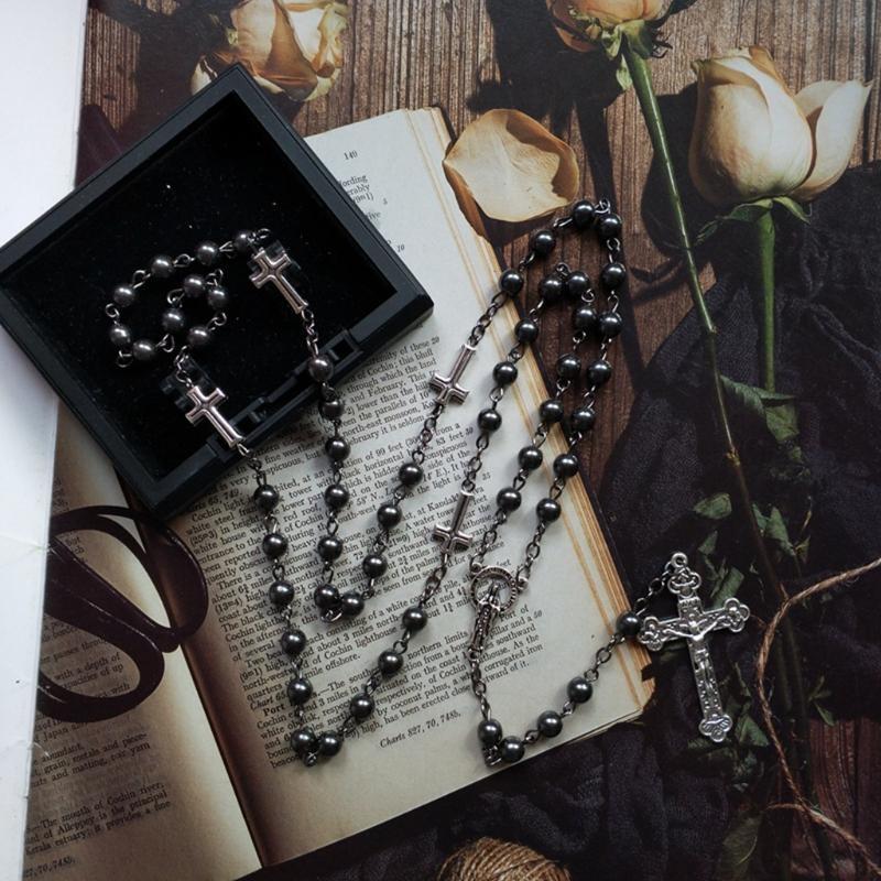 Fashion Handmade Round Beads Catholic Rosary Necklace for Cross Pendant Religious Jesus Necklaces Men Women Jewelry Charm Gift