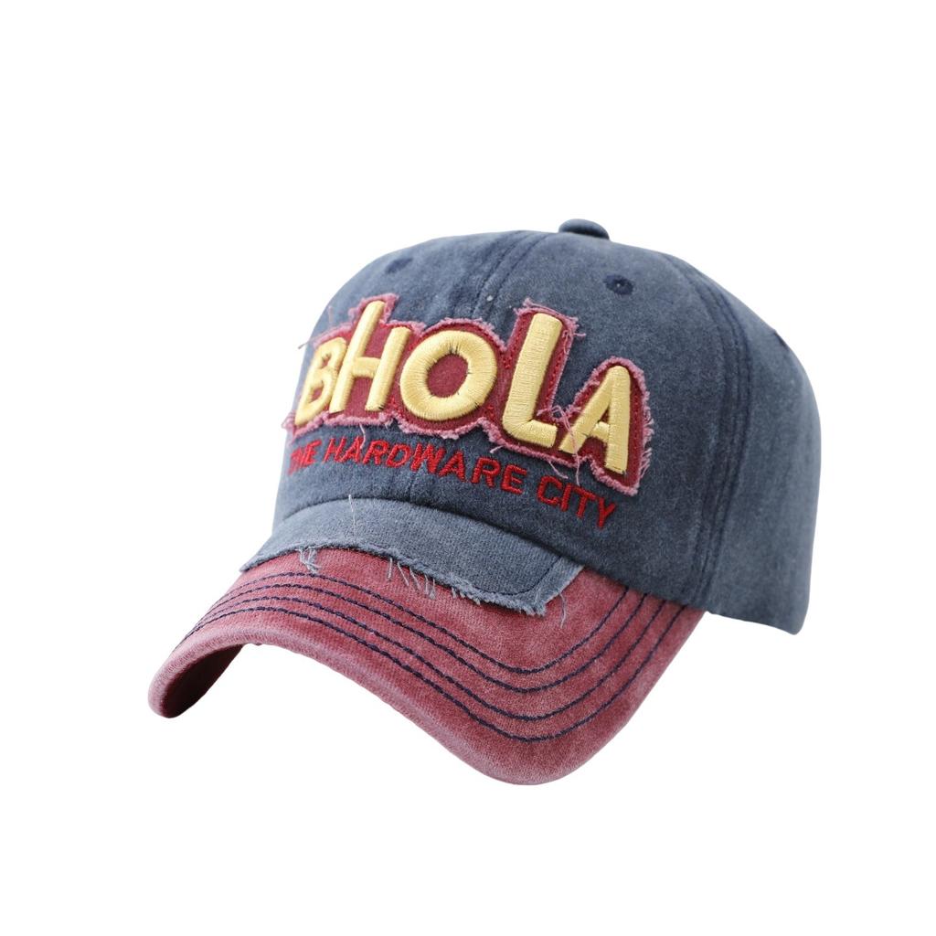 Vintage BHOLA Embroidered Baseball Cap Women's Summer Color Matching Letter Cap Large Brim Men's Outdoor Sunshade Sunscreen Cap~