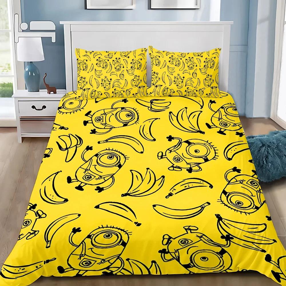 Fashion 3D Cartoon Movie M-Minions Duvet Cover Pillowcases Bedding Set, for Adult Girl Boy Bedroom DecorationGift,Birthday Gift