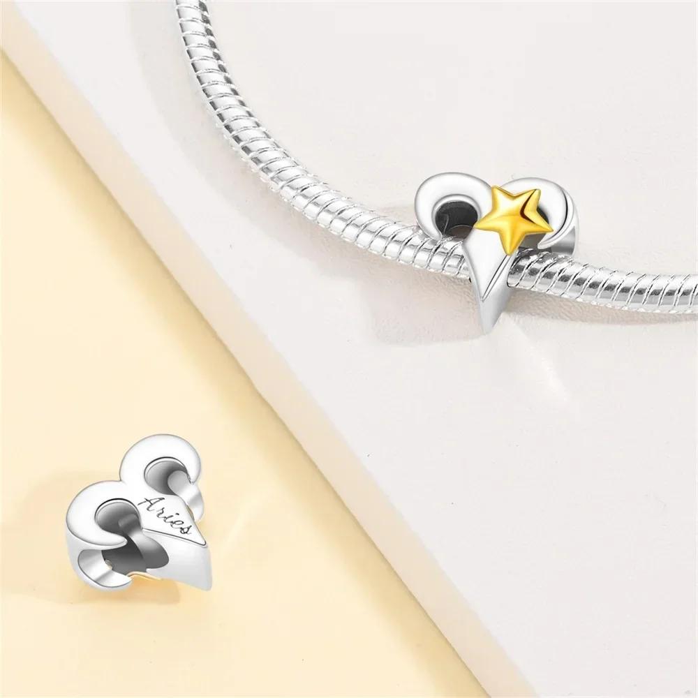 Exquisite Yellow Twelve Zodiac Signs Star Shape Taurus Symbols Authentic Copper Bead Compatible With Bracelets Women Do It Yourself Birthday Gift Acce