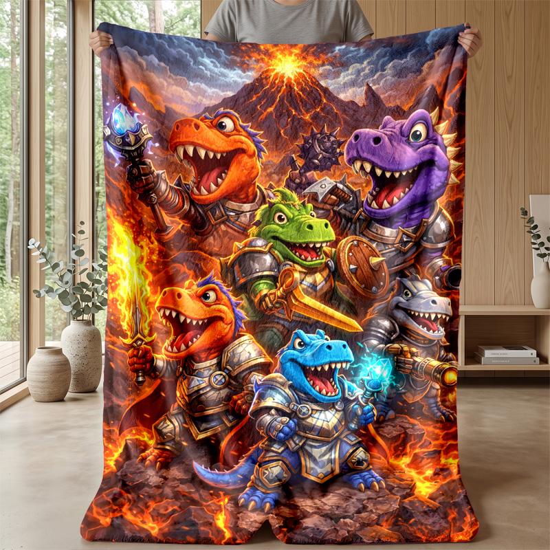 Dinosaur Fantasy Warriors Blanket Personalized Name Flannel Blanket Soft Cozy Plush Throw for Sofa Bed Lightweight Home Decor