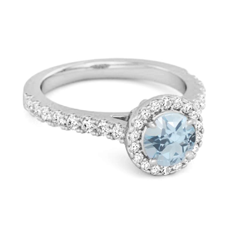 Blue Topaz Round Halo Accents Ring –925 Sterling Silver
