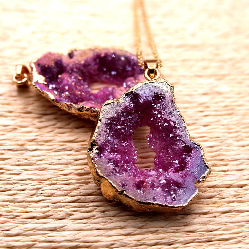 Irregular Agate Natural Stone Druzy Pendant Necklace for Women DIY Crystal Quartz Pendant Necklace Gmstone Jewelry