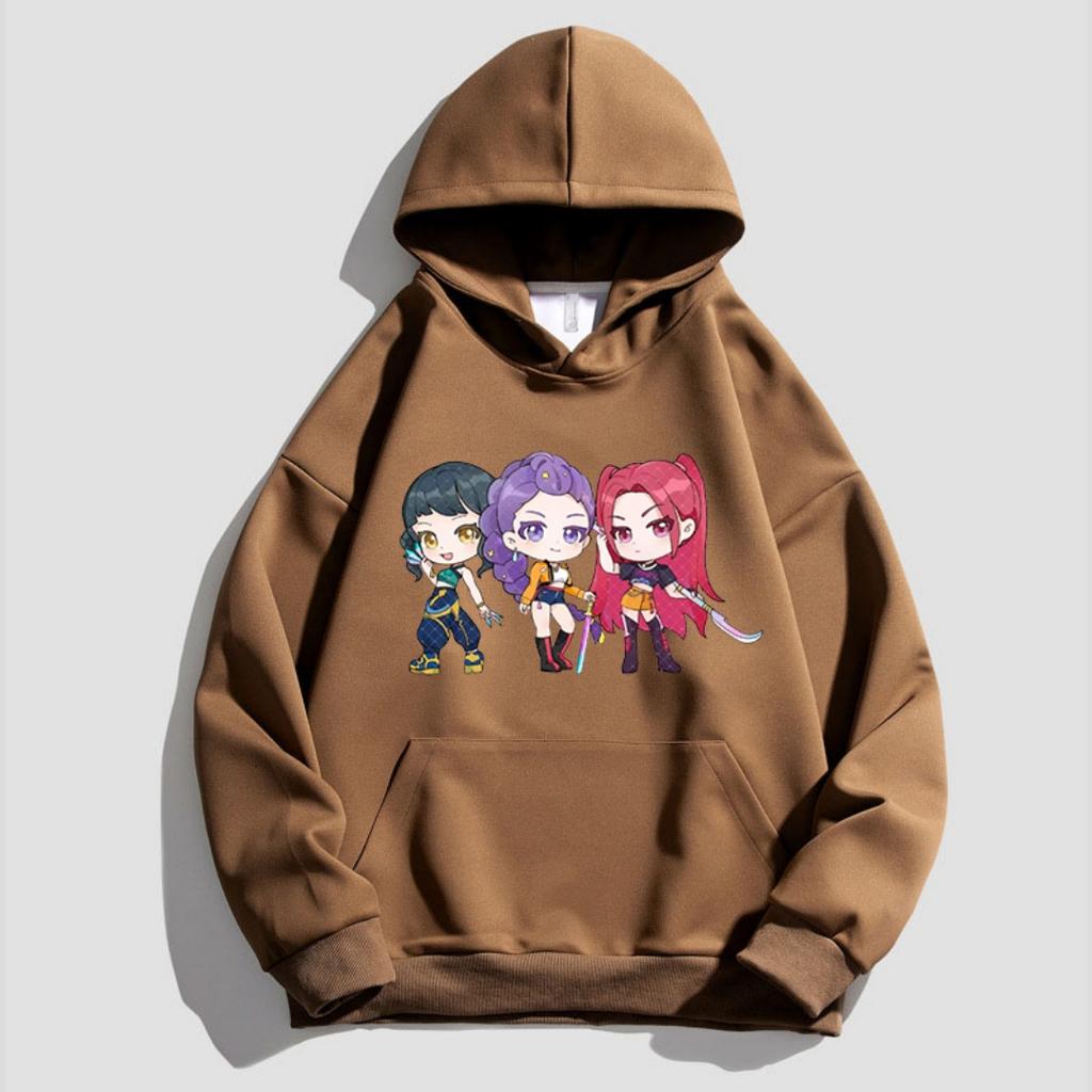 Kpop Children's Cartoon Printed Hooded Sportswear Casual Street Style Anime Idol Combination Printed Long Sleeved Girls' Top