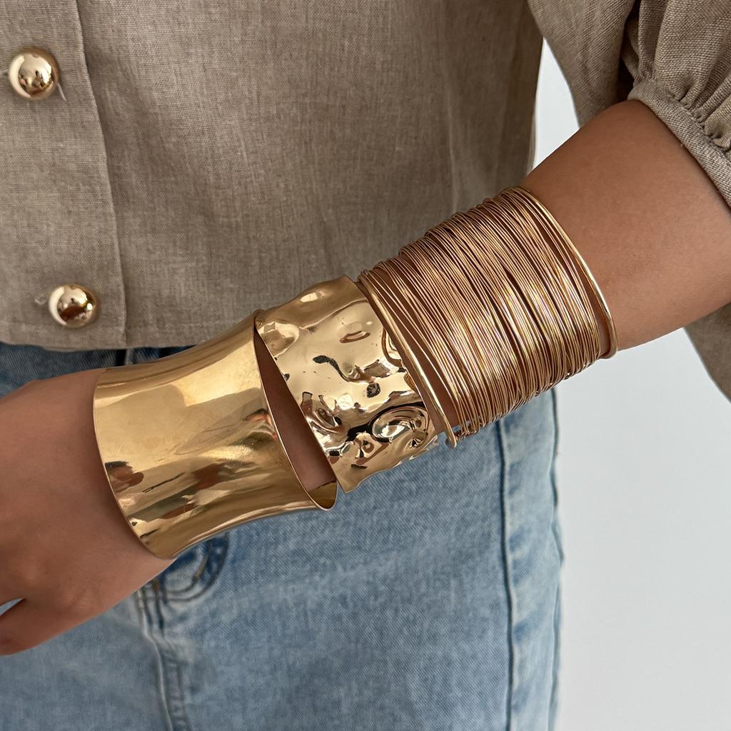 DIEZI One Set Punk Hip Hop Cuff Bangles Bracelets Vintage Gold Color Round Hollow Out Geometric Bangles For Women Men Jewelry