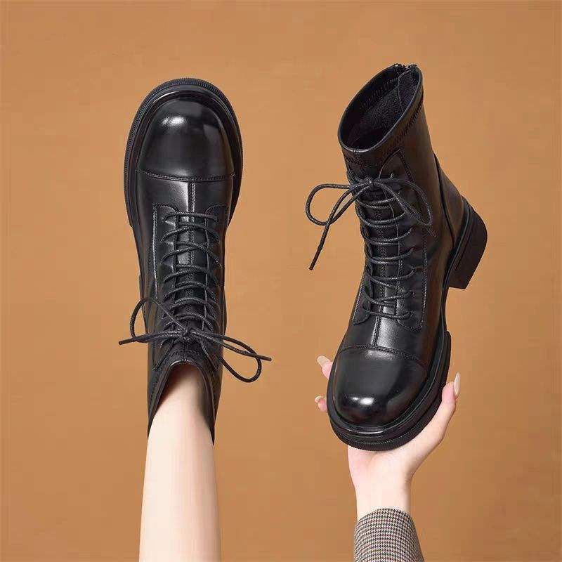 2025 Autumn and Winter Coarse Heel Platform Martin Boots British Short Boots Fashion Casual Versatile Skinny Boots Women