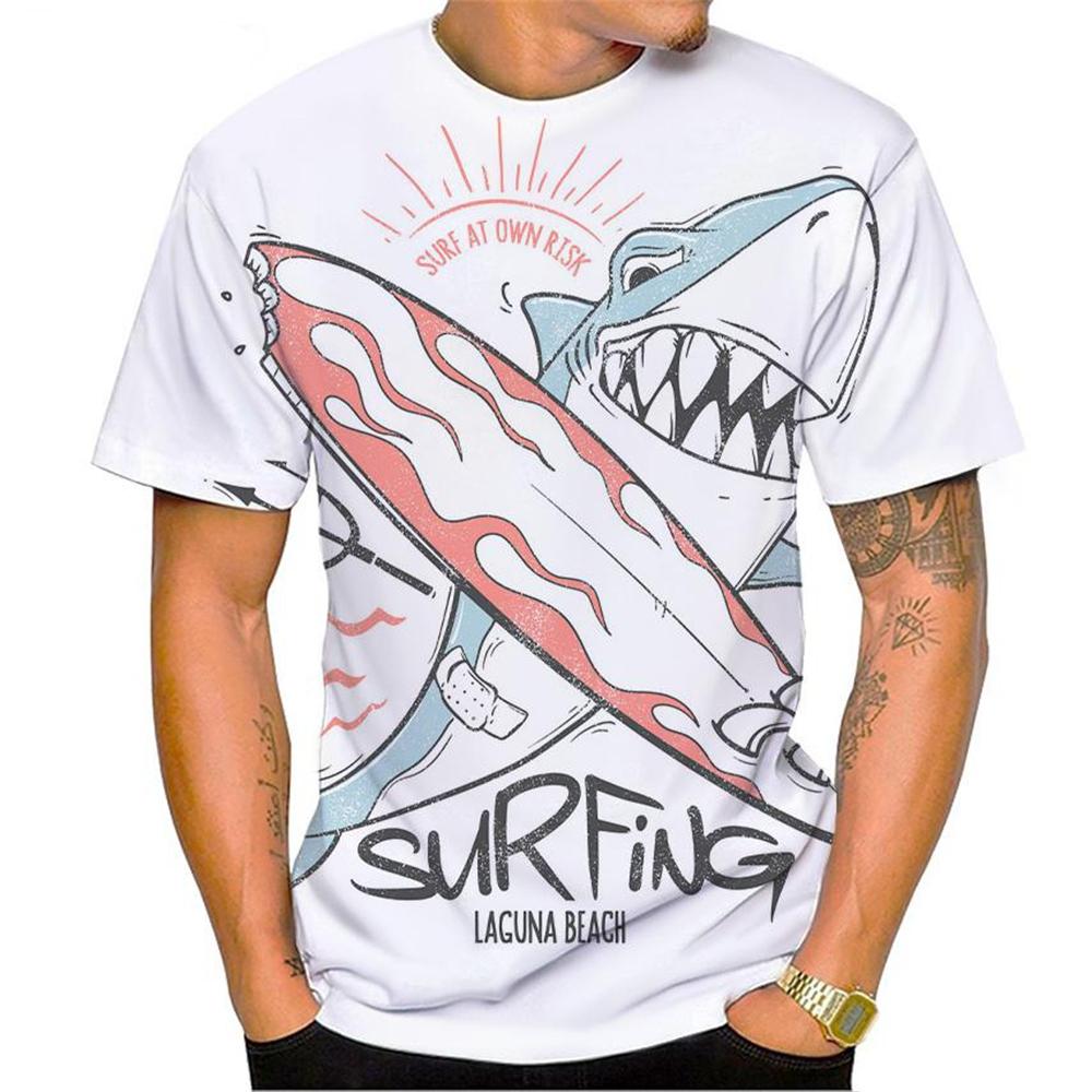 New Hot Sale Shark Surf Shark 3D Printing Men's T-Shirt Fashion Casual Harajuku Style Shark Art Short Sleeve Tops